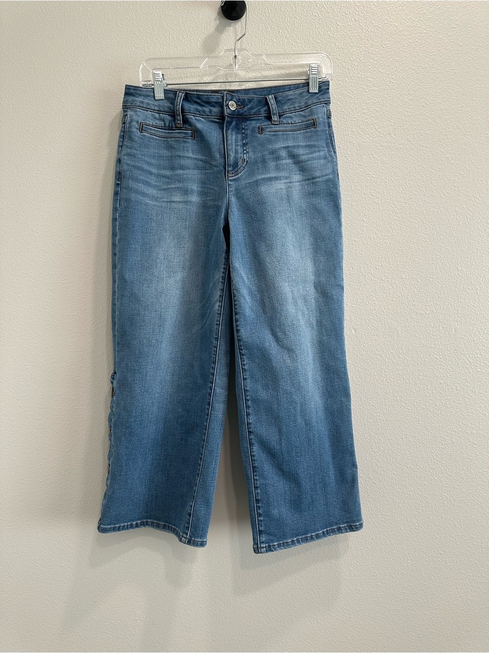 Lands' End Women's Light Blue Mid-rise Wide-Leg Crop Jeans,size 4,pockets